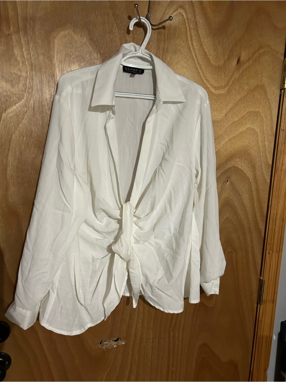 Eloquii Cream Tie-Front Button Down Shirt